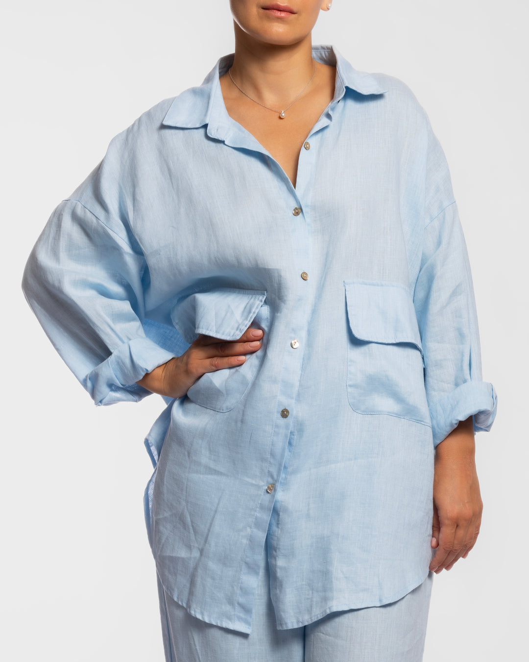 Linen Long Two-Piece Set - Light Blue