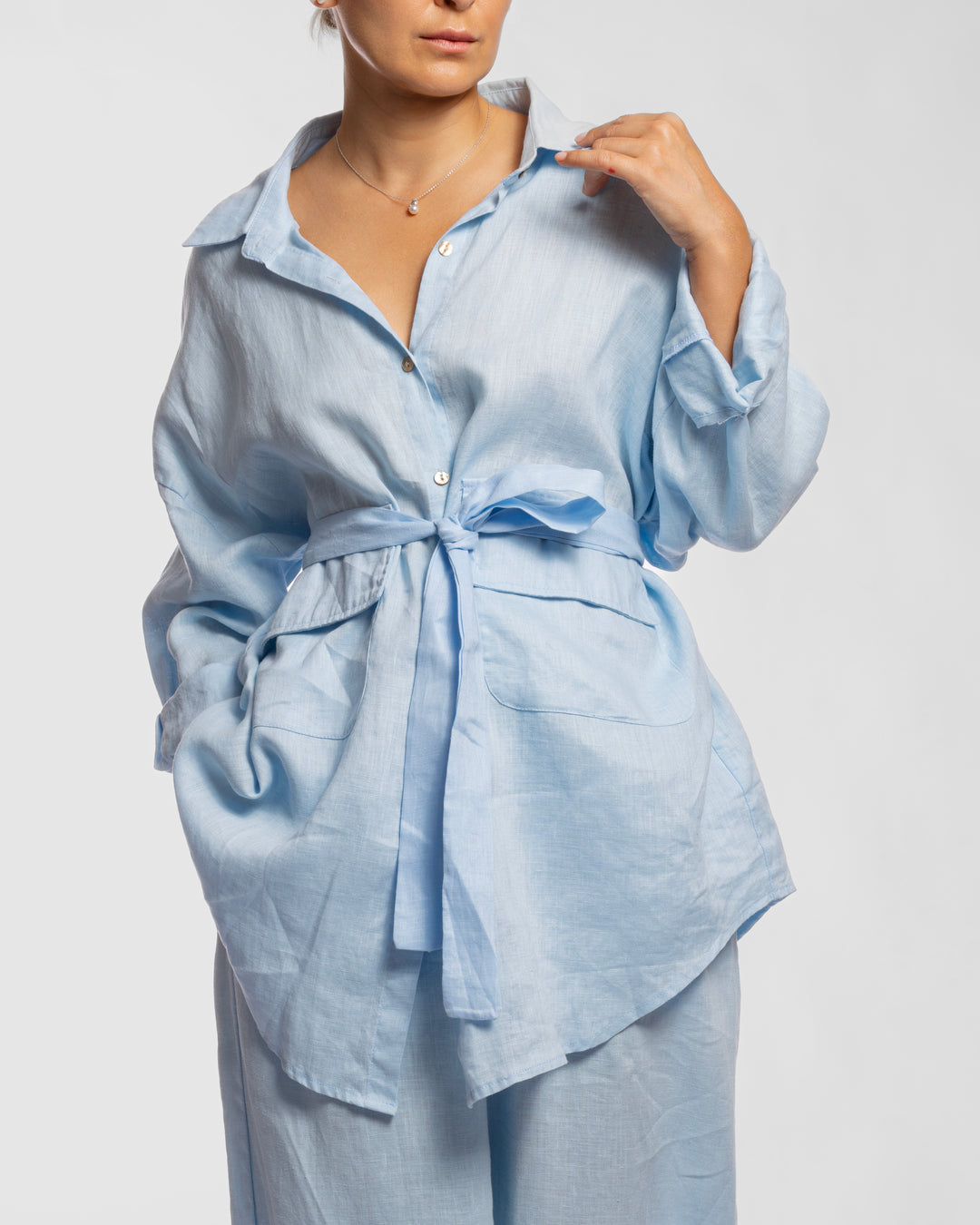 Linen Long Two-Piece Set - Light Blue