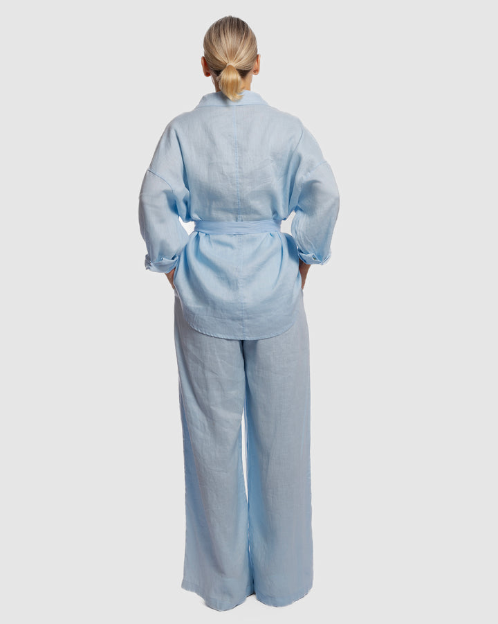 Linen Long Two-Piece Set - Light Blue