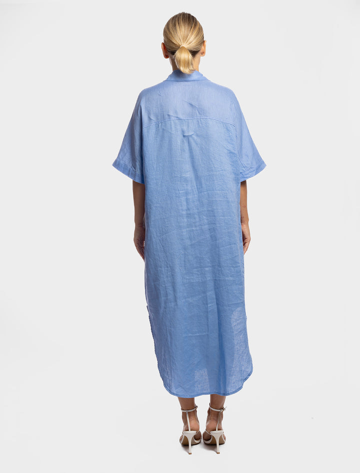 Linen Shirt Dress - Powder Blue