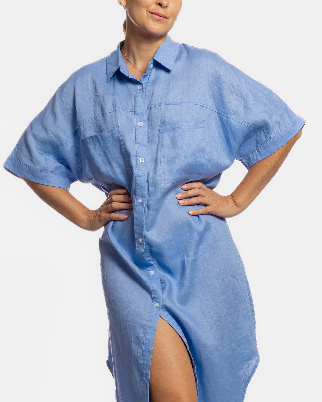 Linen Shirt Dress - Powder Blue