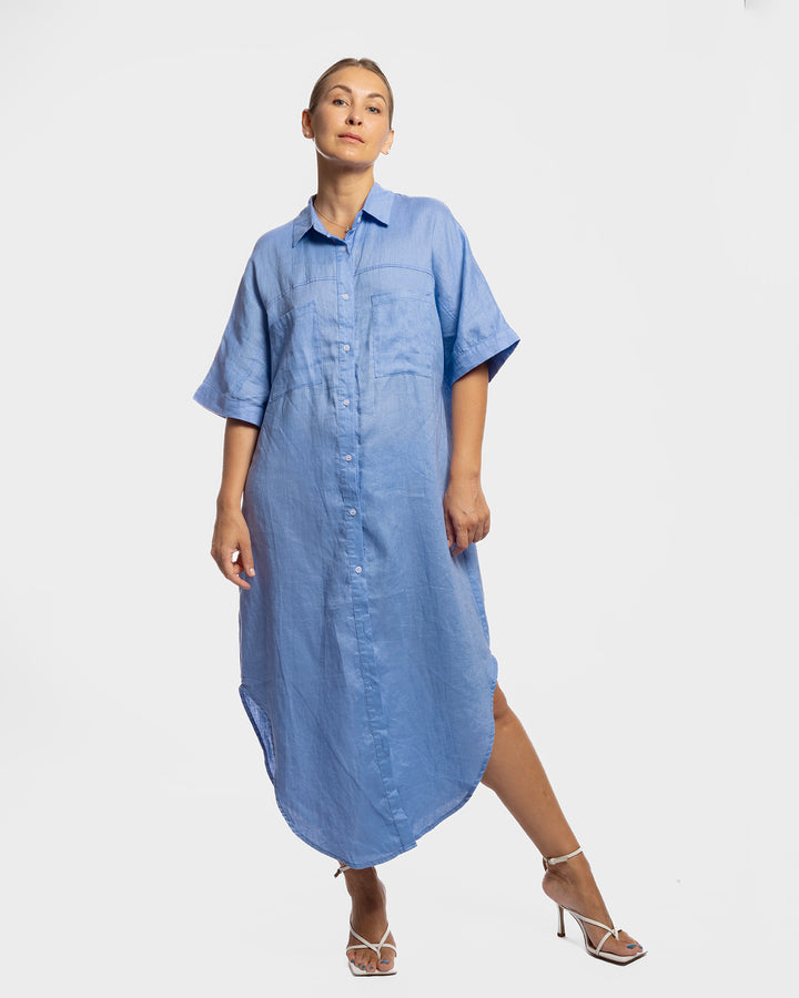 Linen Shirt Dress - Powder Blue