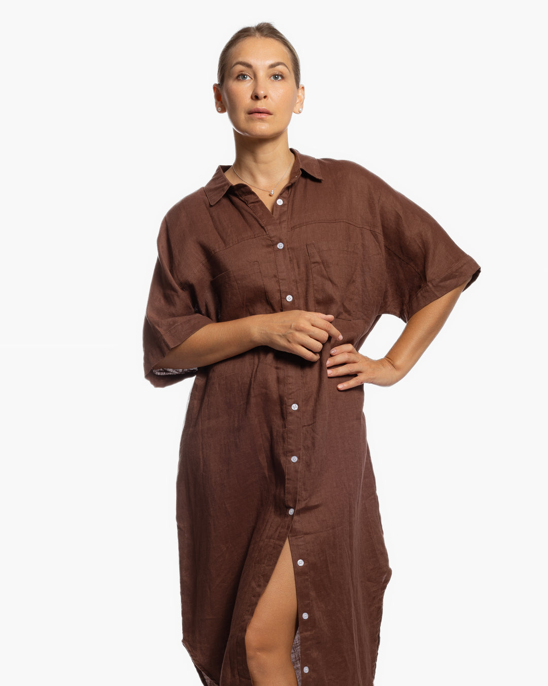 Linen Shirt Dress - Chocolate Brown