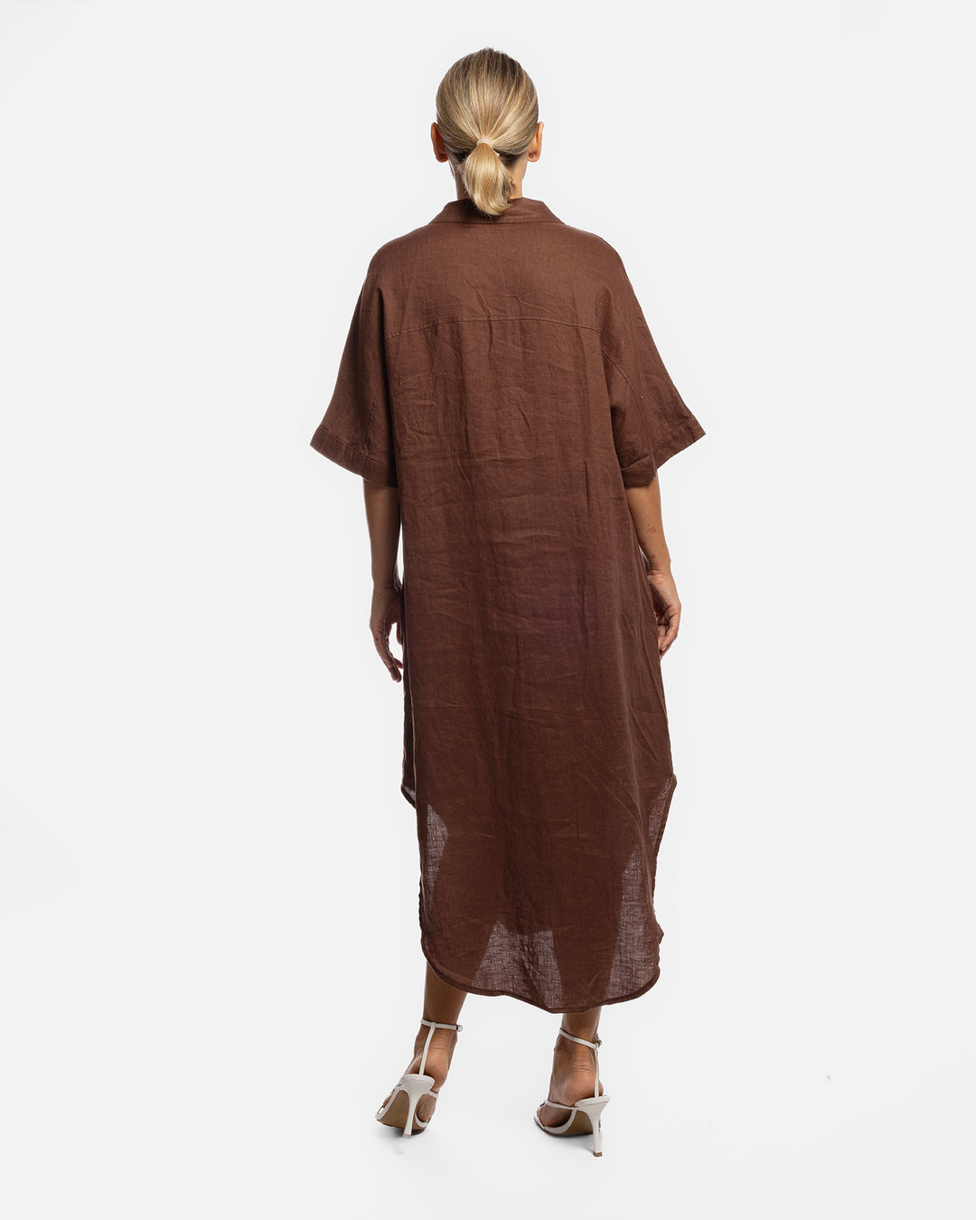 Linen Shirt Dress - Chocolate Brown