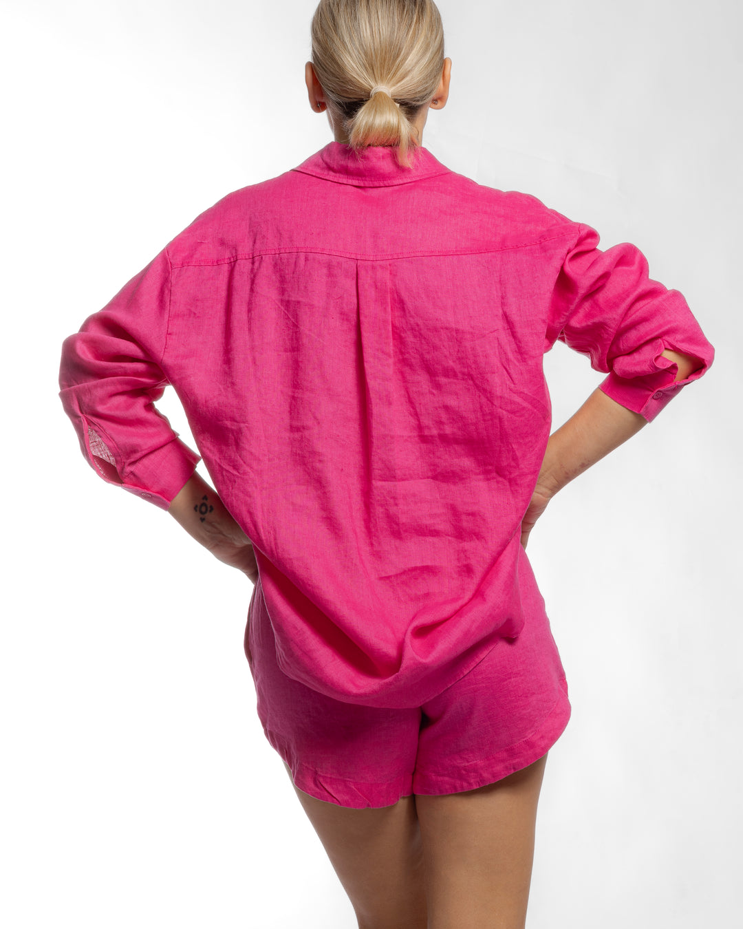 Linen Short Two Piece Set - Hot  Pink