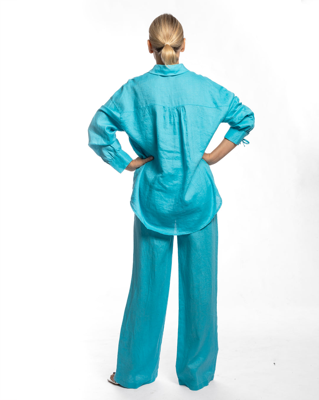 Linen Long Two-Piece Set - Aqua Blue