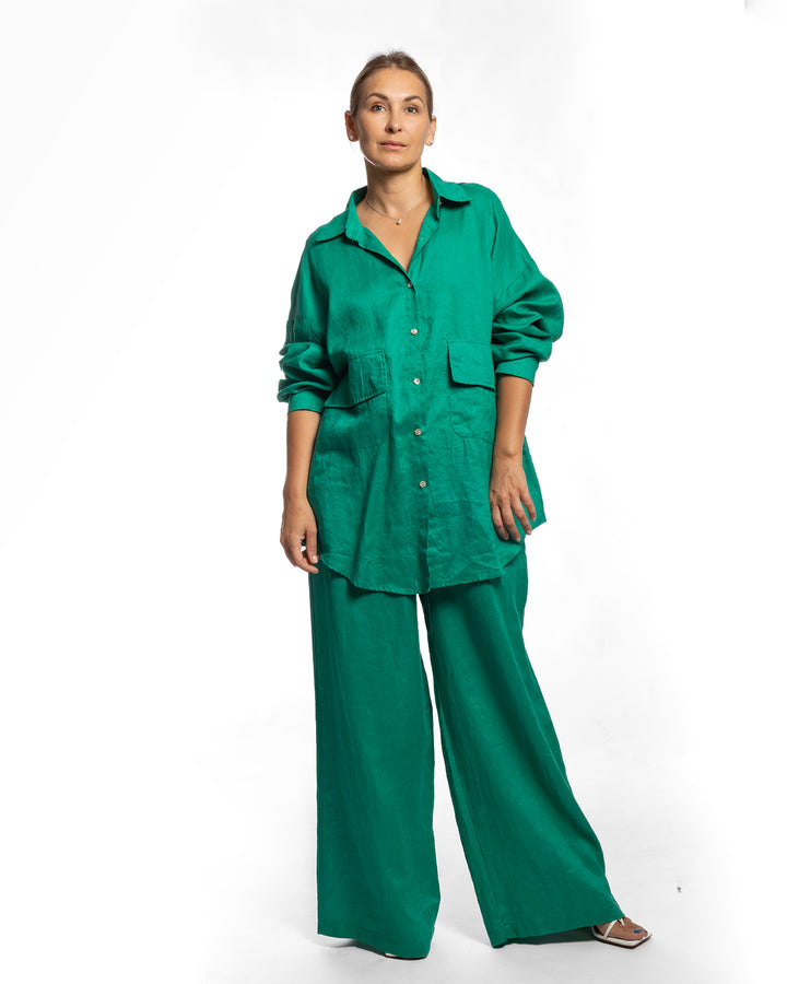 Linen Long Two-Piece Set - Emerald Green