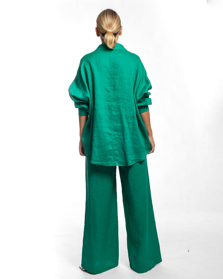 Linen Long Two-Piece Set - Emerald Green