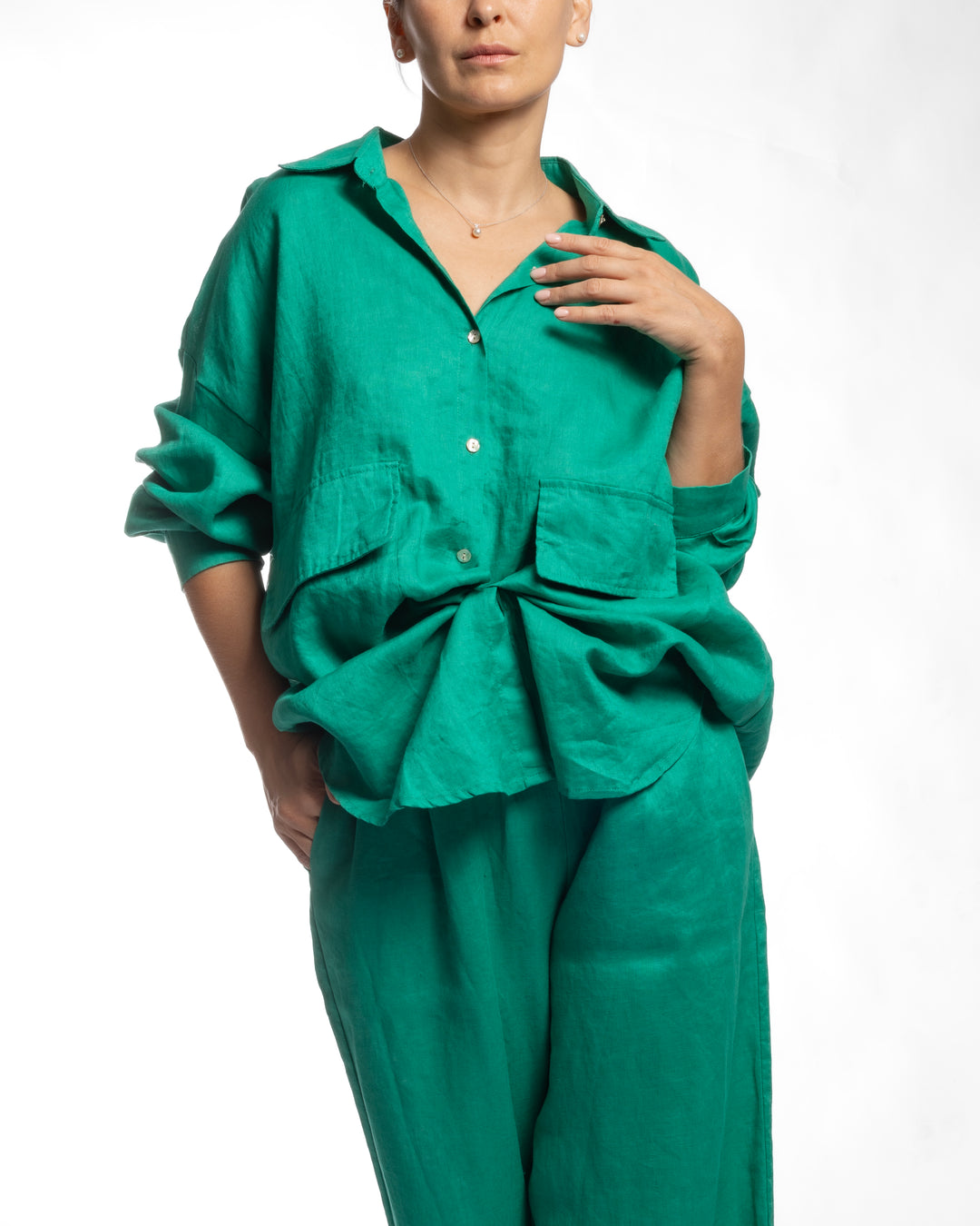 Linen Long Two-Piece Set - Emerald Green