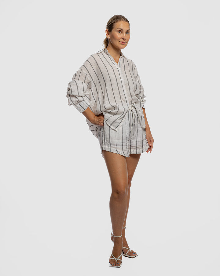 Linen Short Two-Piece Set - Striped White