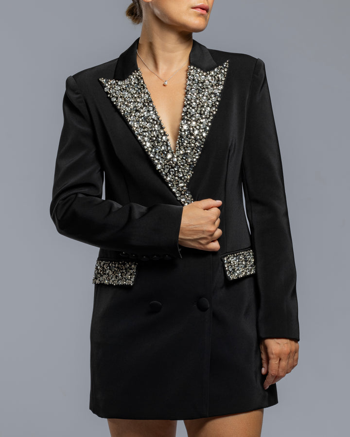 Embellished Black Blazer with Crystal Detailing