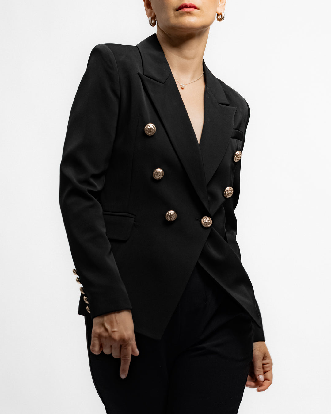 Double-Breasted Tailored Blazer - Black