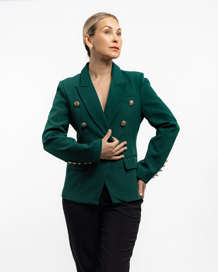 Double-Breasted Tailored Blazer - Emerald Green