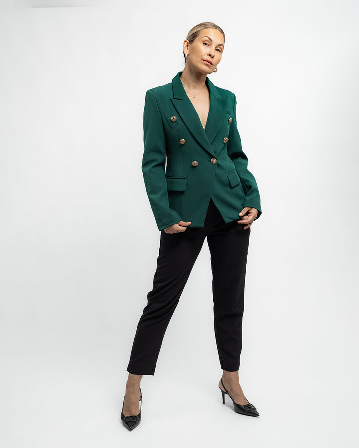 Double-Breasted Tailored Blazer - Emerald Green