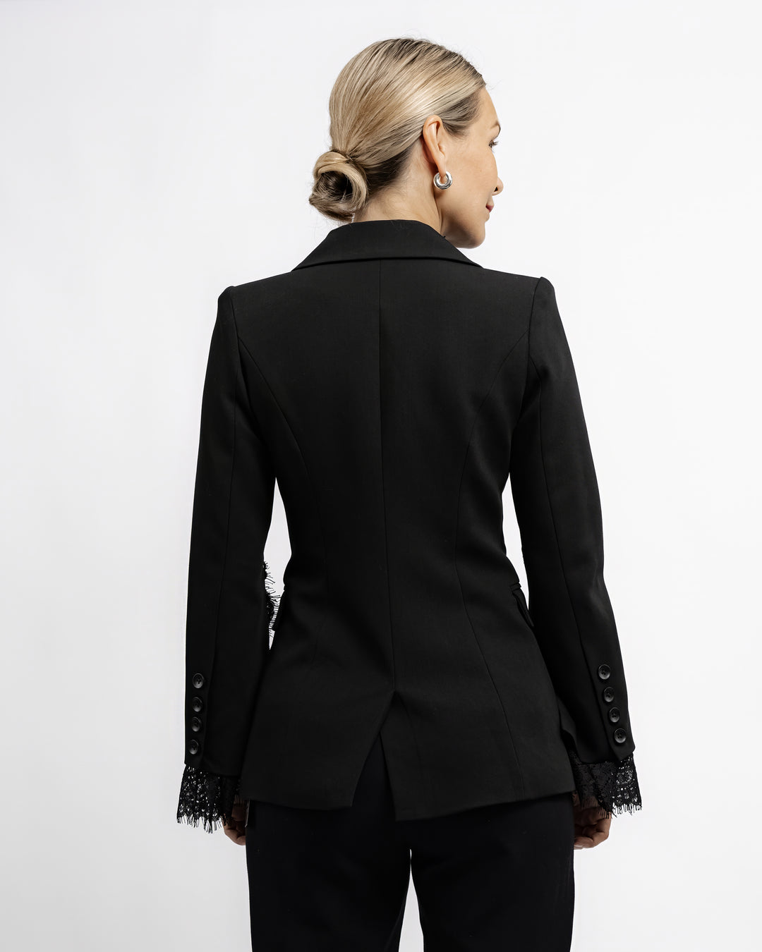 Lace-Trim Tailored Blazer - Black