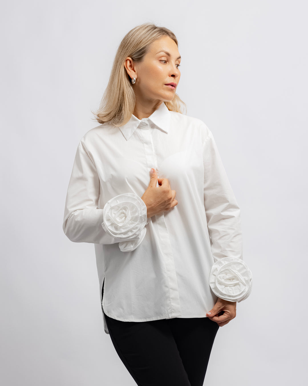 Rose Cuff Button-Up Shirt - White