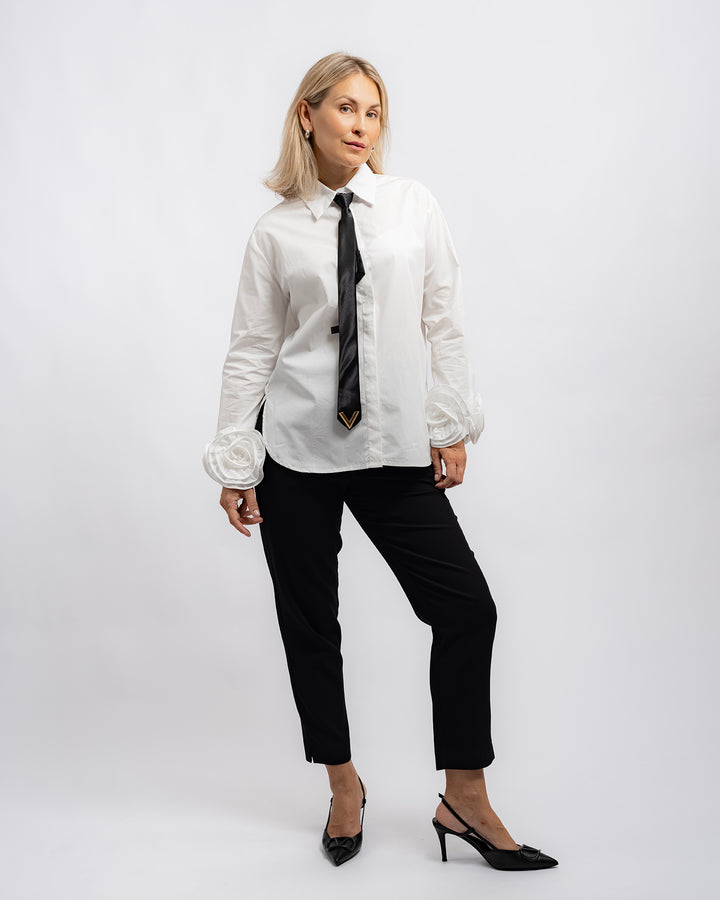 Rose Cuff Button-Up Shirt - White