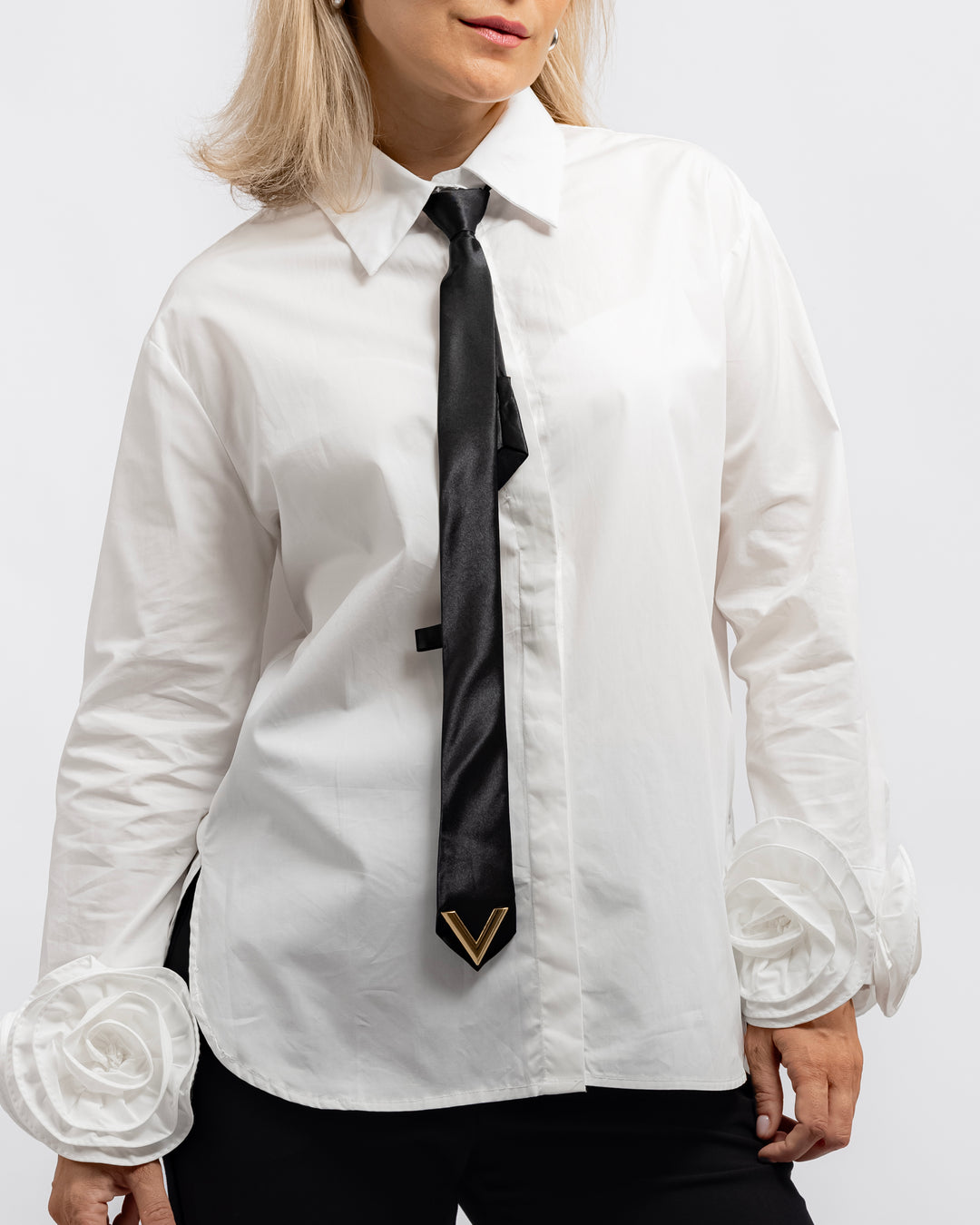 Rose Cuff Button-Up Shirt - White