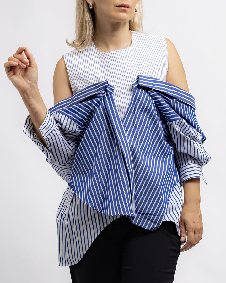 Striped Layered Blouse - Blue & White