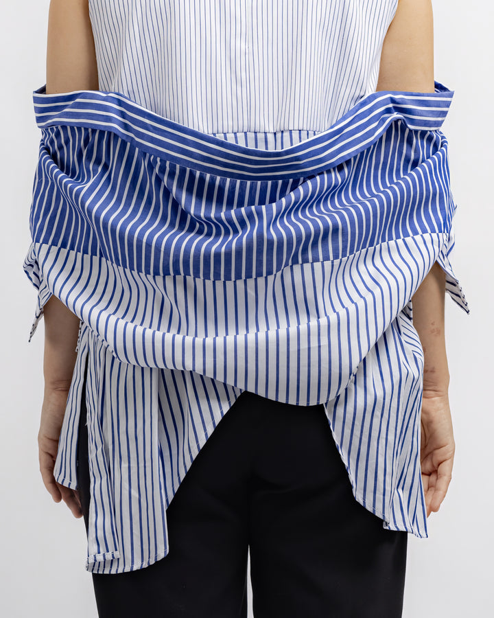 Striped Layered Blouse - Blue & White