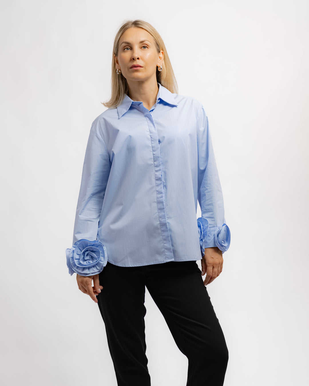 Rose Cuff Button-Up Shirt - Blue