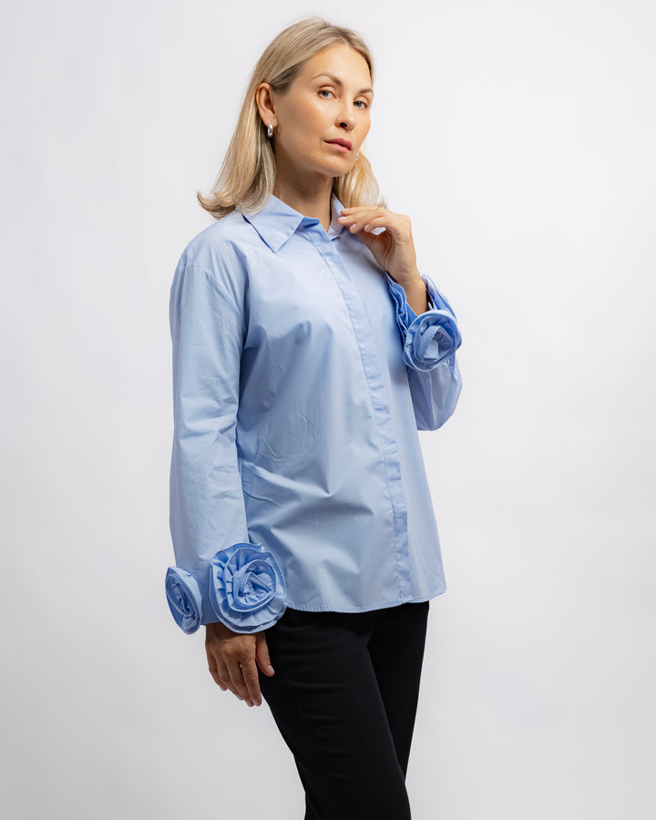 Rose Cuff Button-Up Shirt - Blue