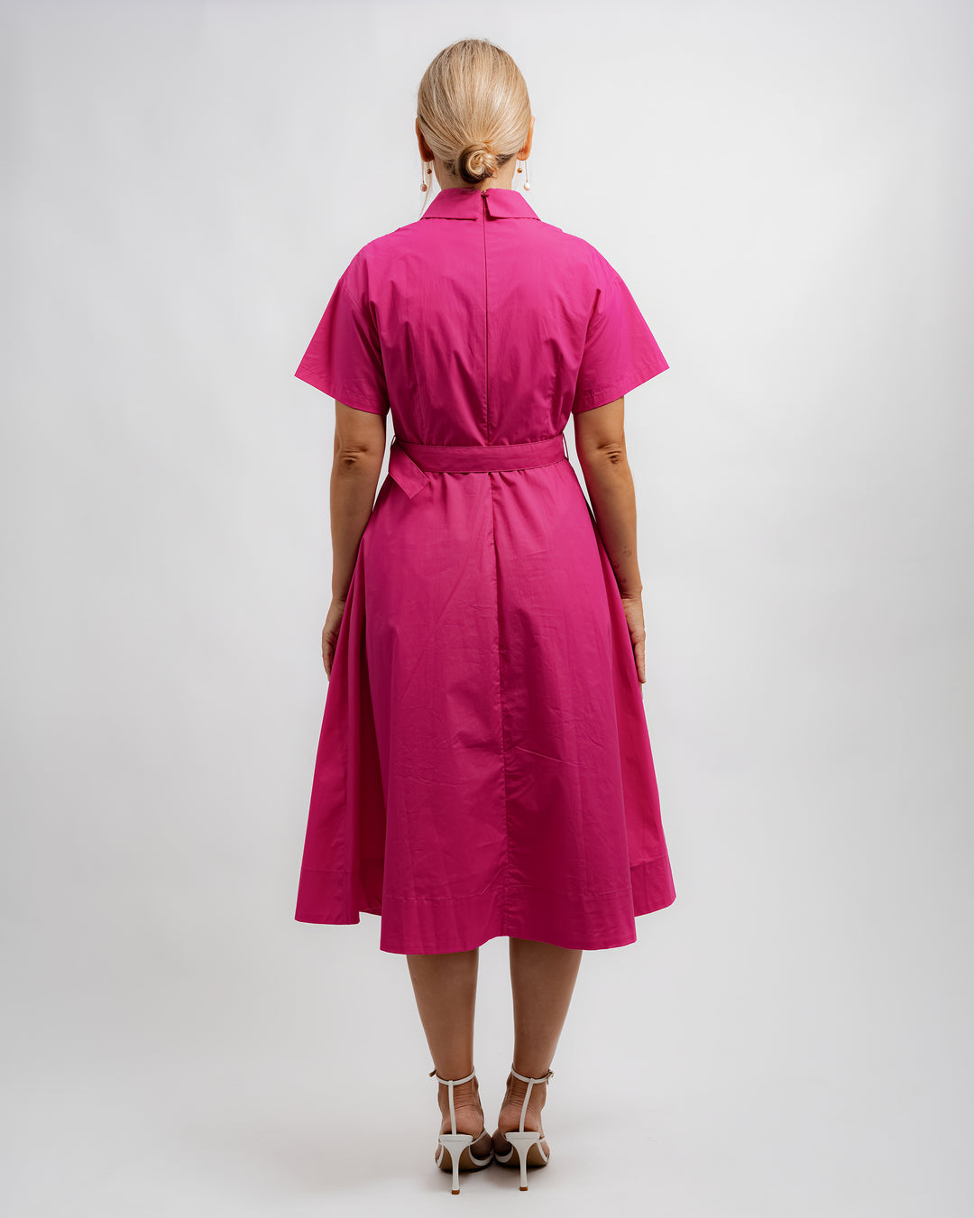 Embroidered Lace Shirt Dress - Fuchsia