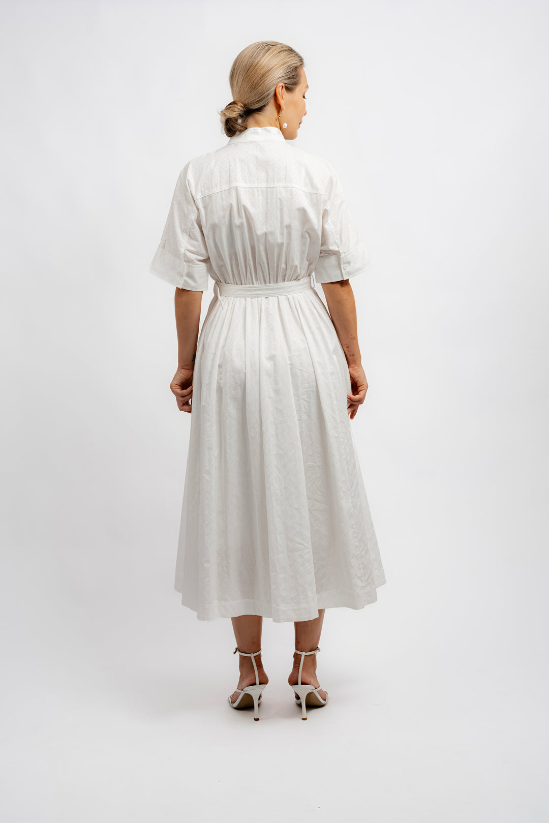 Belted Jacquard Maxi Shirt Dress - White