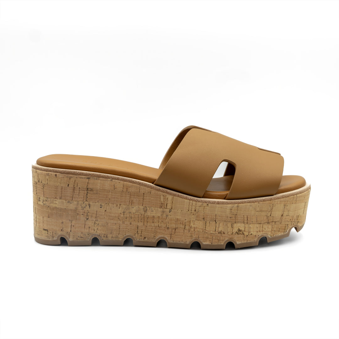 Cork Platform Slide Sandals - Camel