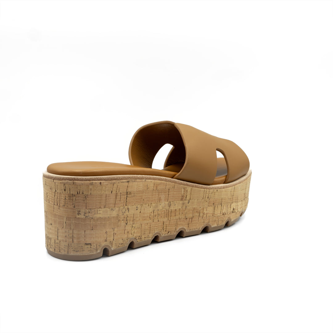 Cork Platform Slide Sandals - Camel