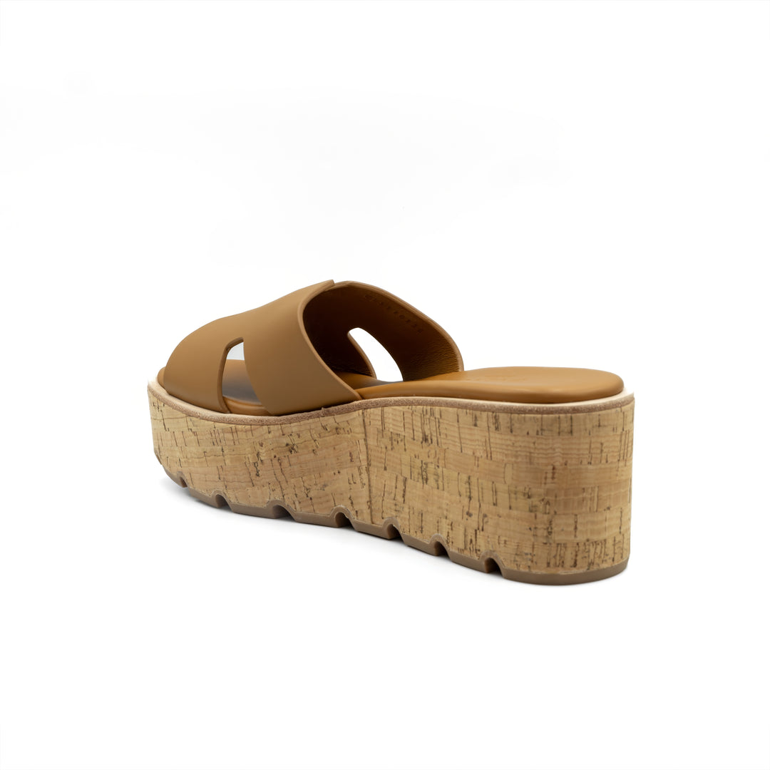 Cork Platform Slide Sandals - Camel