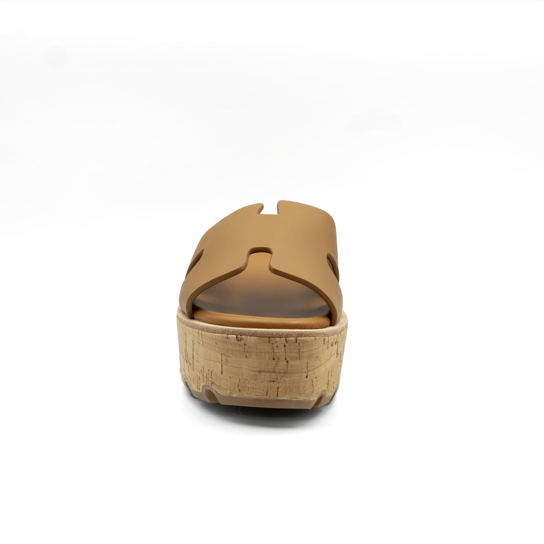 Cork Platform Slide Sandals - Camel