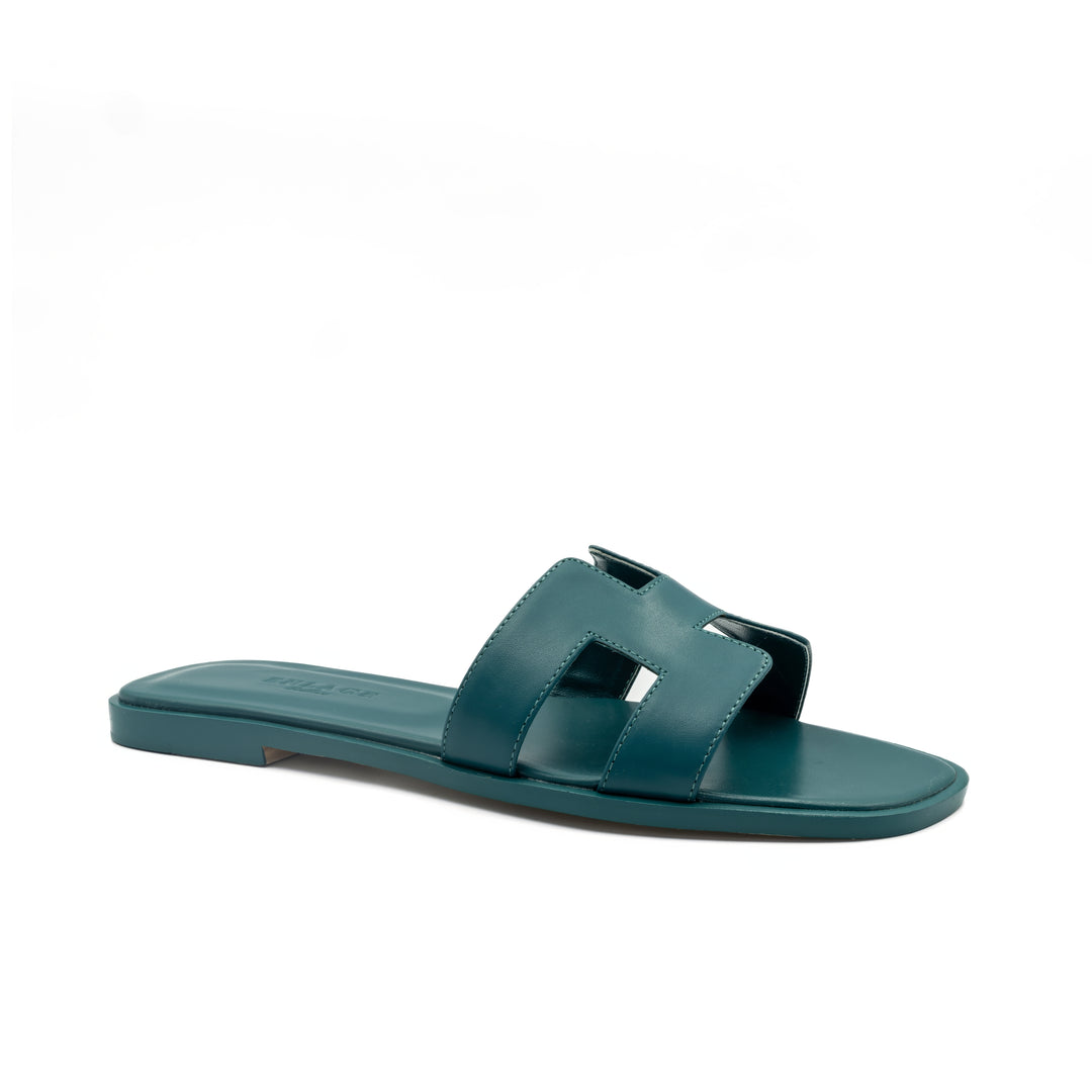 Cut-Out Slide Sandals - Teal