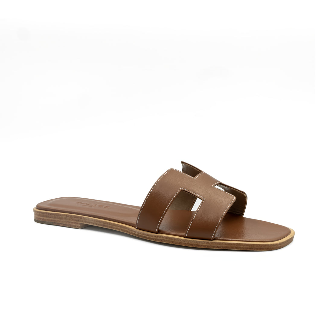 Cut-Out Slide Sandals - Brown