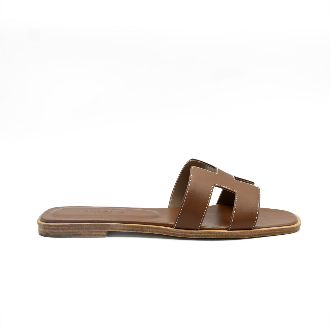 Cut-Out Slide Sandals - Brown