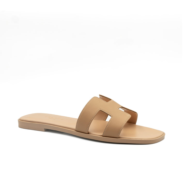 Cut-Out Slide Sandals - Nude