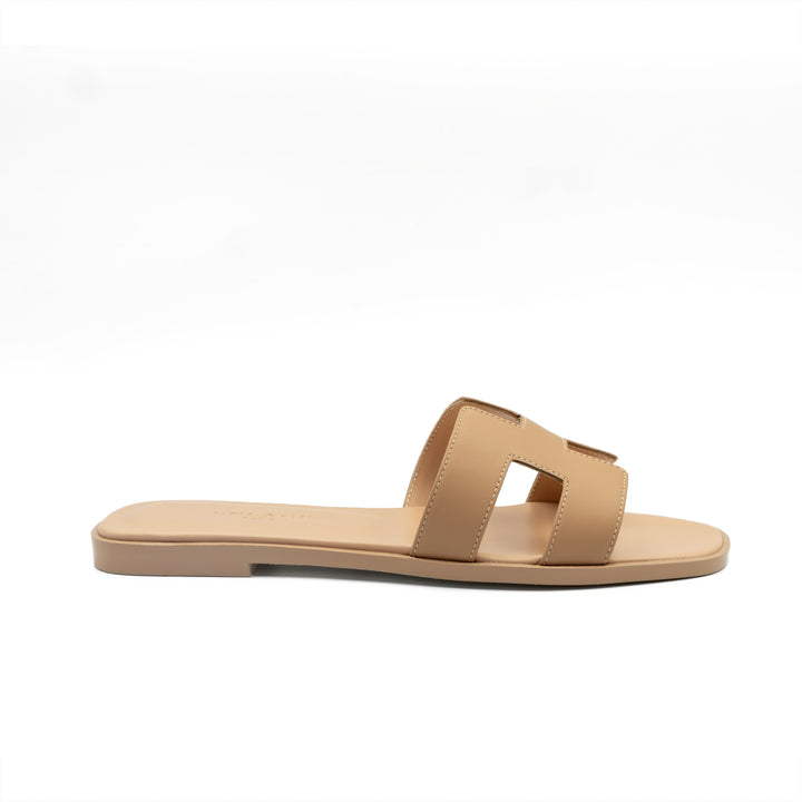 Cut-Out Slide Sandals - Nude