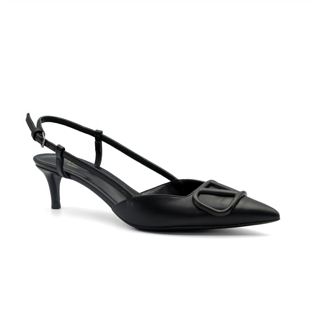 Slingback Kitten Heels with Buckle Detail - Black