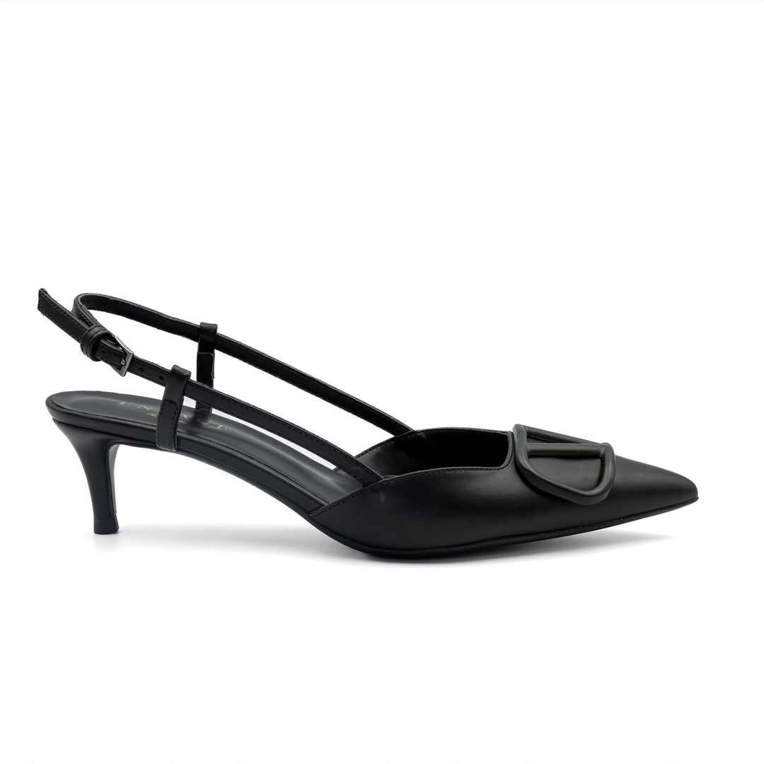 Slingback Kitten Heels with Buckle Detail - Black