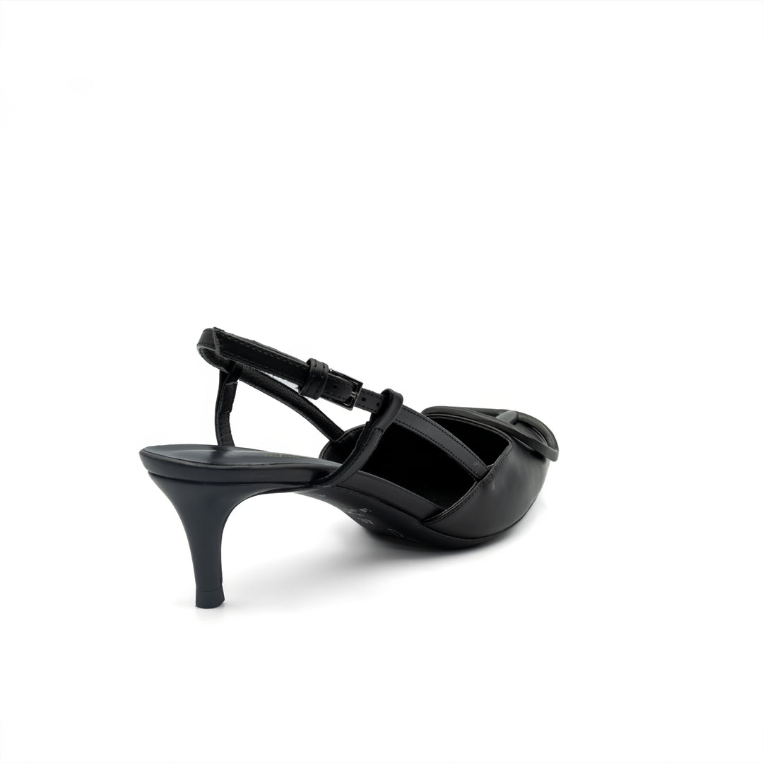 Slingback Kitten Heels with Buckle Detail - Black