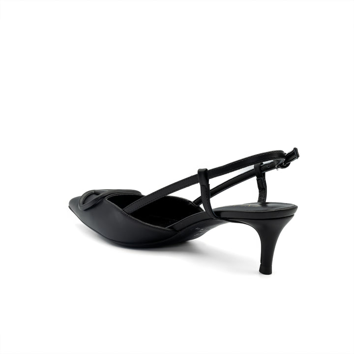 Slingback Kitten Heels with Buckle Detail - Black