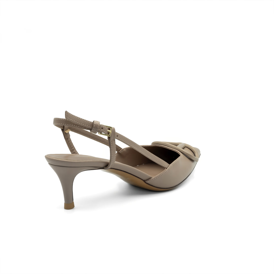 Slingback Kitten Heels with Buckle Detail - Nude