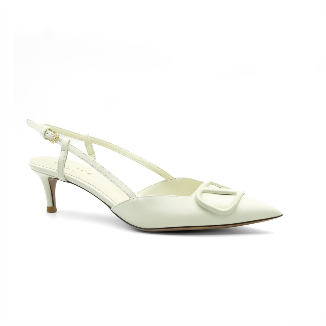 Slingback Kitten Heels with Buckle Detail - Ivory