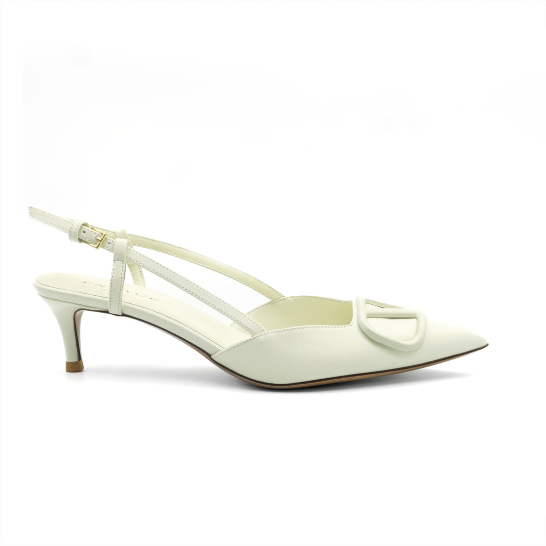 Slingback Kitten Heels with Buckle Detail - Ivory