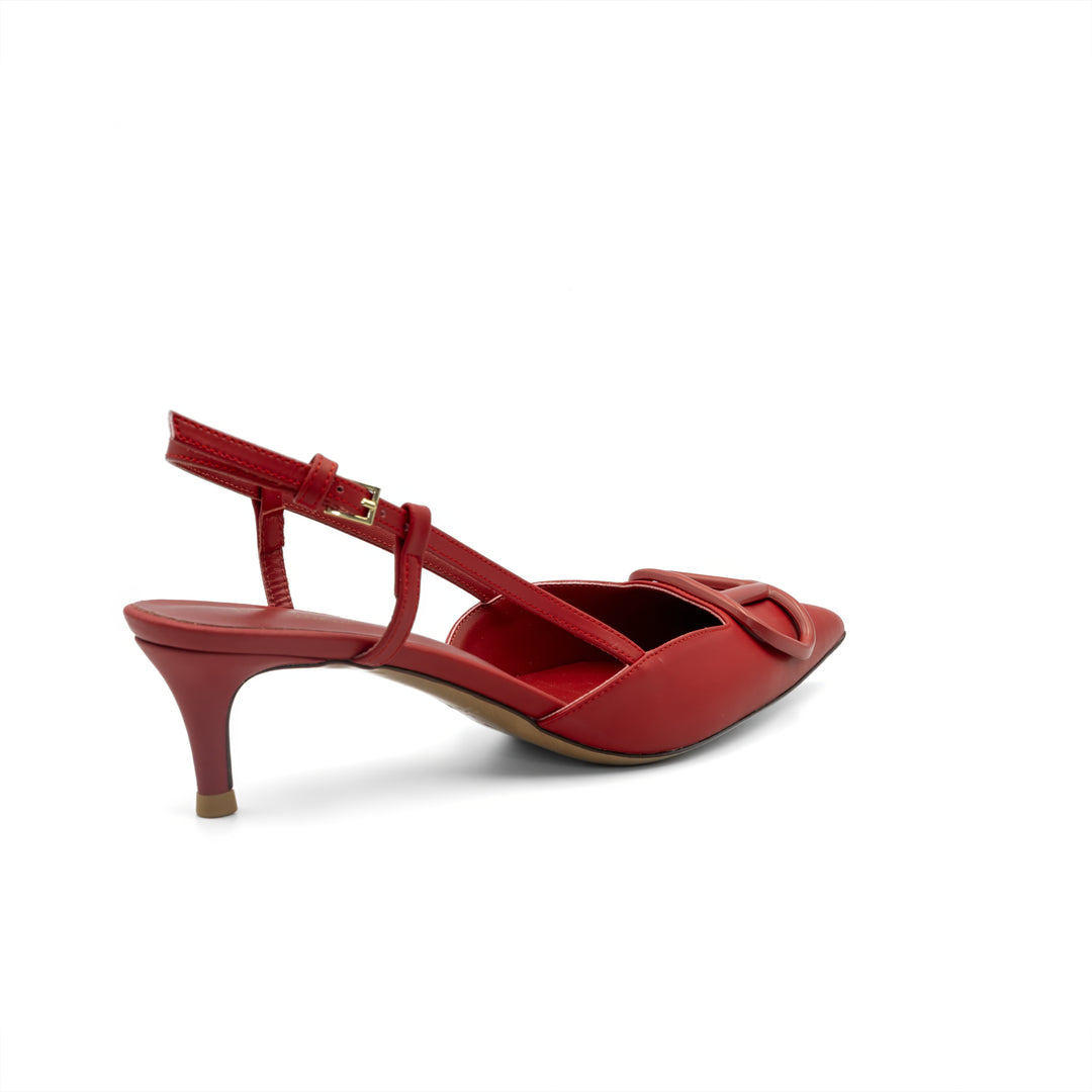 Slingback Kitten Heels with Buckle Detail - Red