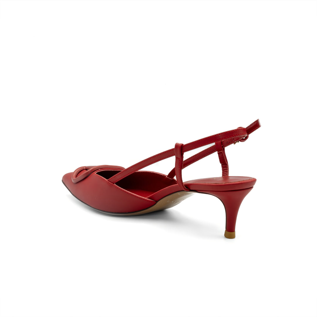 Slingback Kitten Heels with Buckle Detail - Red