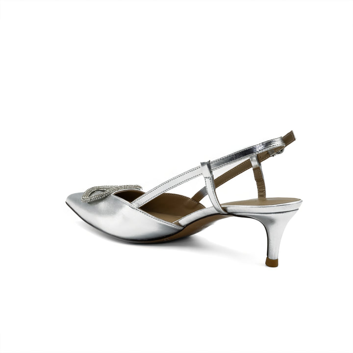 Slingback Kitten Heels with Buckle Detail - Silver