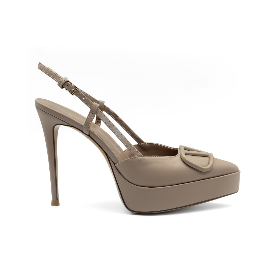 Slingback Platform Heels with Buckle Detail - Nude