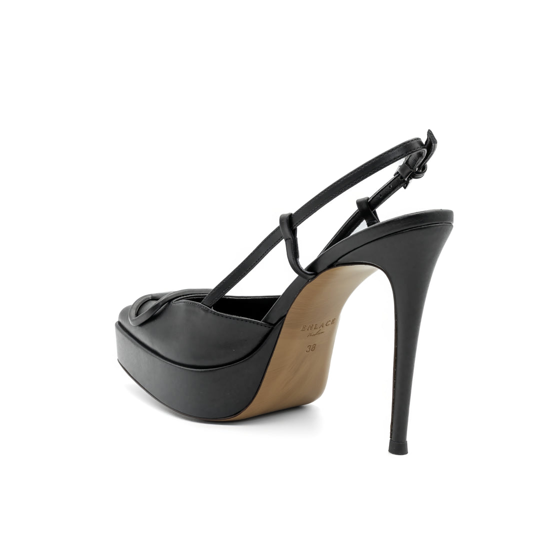 Slingback Platform Heels with Buckle Detail - Black