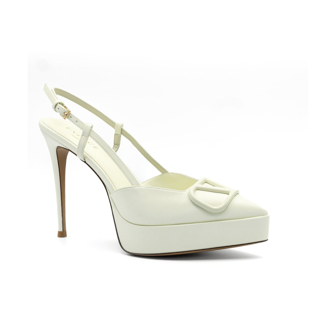 Slingback Platform Heels with Buckle Detail - Ivory